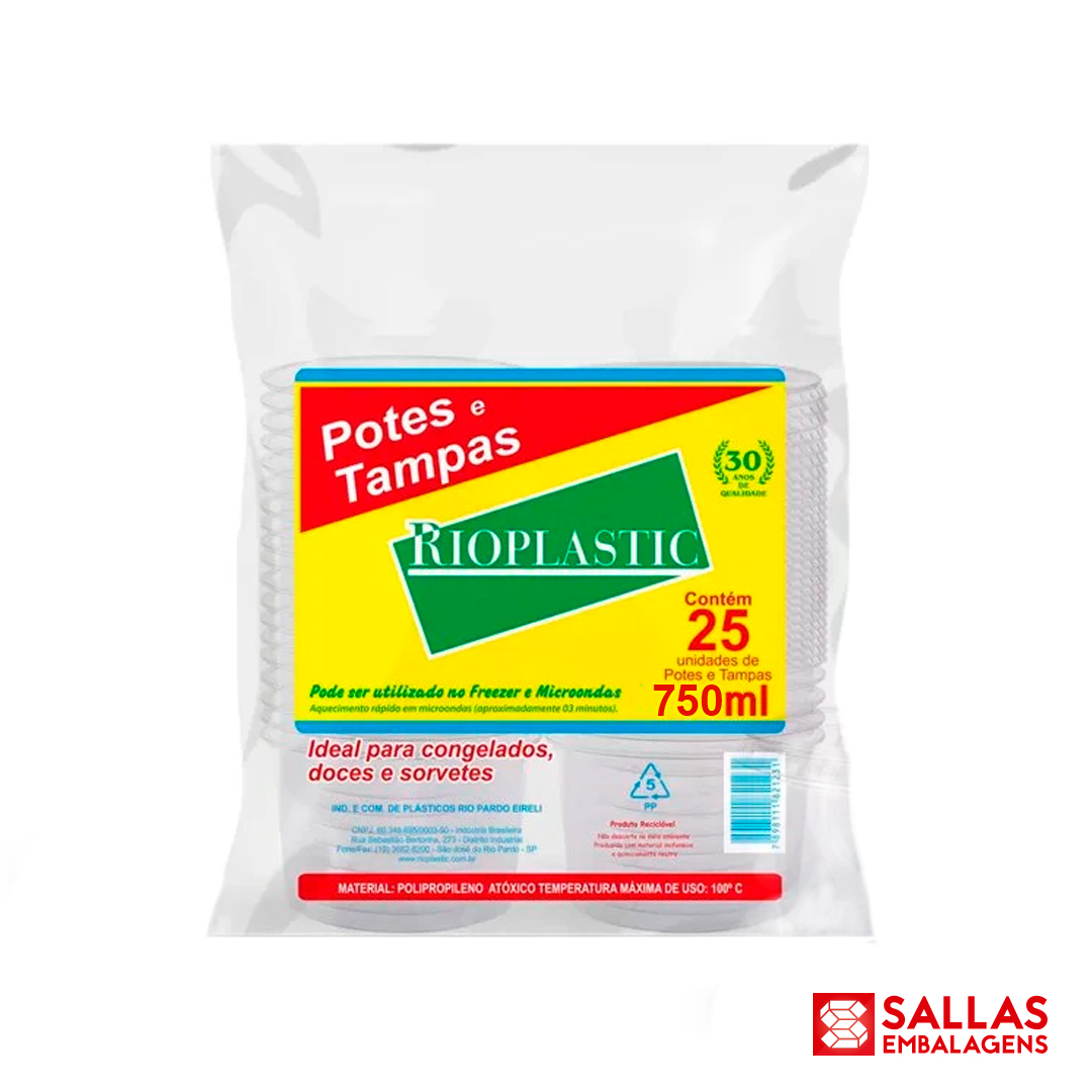 Kit Pote Rioplastic Redondo 750ml